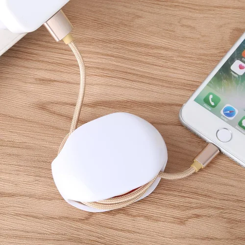 Vista 7 de Enrollador automático de cables, organizador de cables retráctil para USB, auriculares, cables de datos y más. ¡No más cables enredados! Blanco