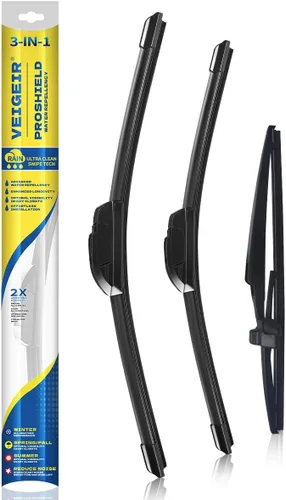 Vista 17 de Paquete de 3 plumas limpiaparabrisas delanteros y traseros para automóviles, calidad original de fábrica, 20 pulgadas, 20 pulgadas, 12 pulgadas