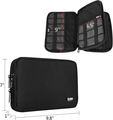 Vista 5 de Organizador de equipaje con doble capa para viajes BUBM, para llevar dispositivos y accesorios electrónicos., Negro, 2 capas M Bolsa de viaje