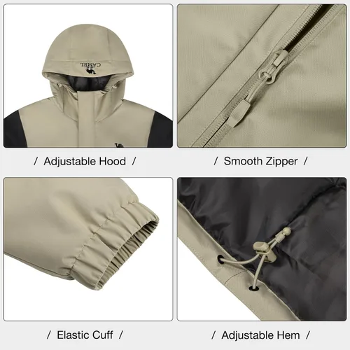 Vista 6 de CAMEL Chaqueta de esquí para hombre, abrigo de invierno, impermeable, chaqueta de snowboard cálida con capucha, parka resistente al viento, ropa