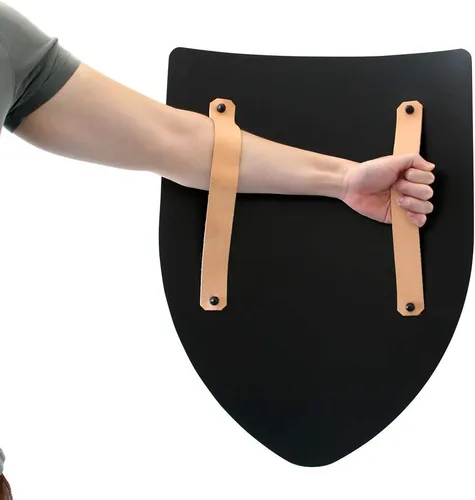 Vista 5 de Escudo medieval en blanco, calibre 16, listo para batalla de acero, negro, talla única, Negro
