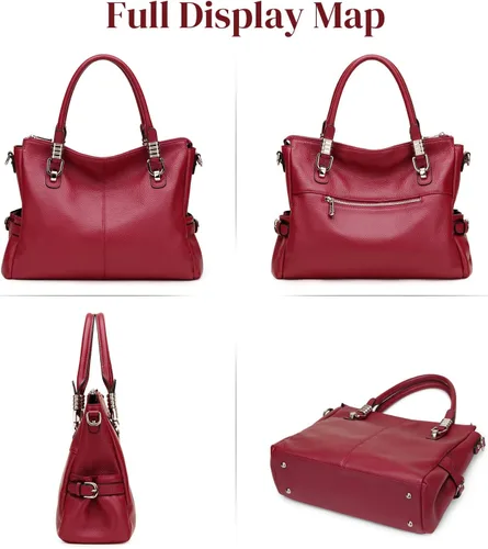 Vista 6 de S-ZONE bandolera con manija de cuero auténtico clásica para mujer, cartera para mujer