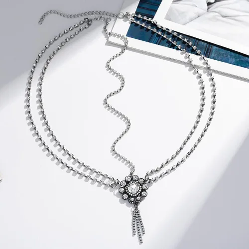 Vista 2 de Cadena de cabeza nupcial con diamantes de imitación, cadena de pelo con borlas, cadenas de cabeza plateadas para mujer