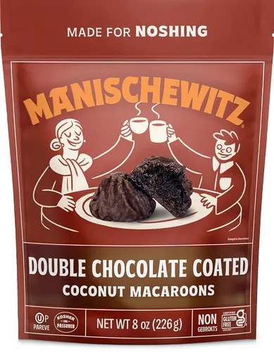 Vista 3 de Manishewitz Mehadrin, macarrones de coco con doble recubrimiento de chocolate de 8 onzas (paquete de 2) bolsa resellable, sin lácteos, sin gluten