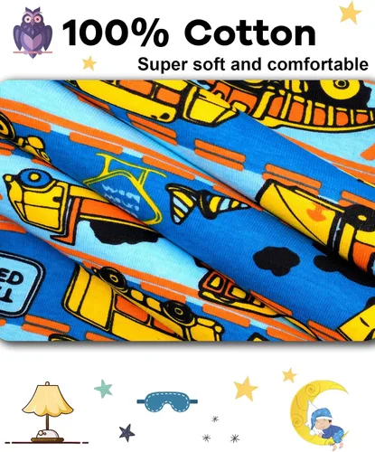 Vista 5 de KOBERO Boys Pajamas 4 Pieces Long Set 100% Cotton Sleepwear Size 18 Months-12 Years