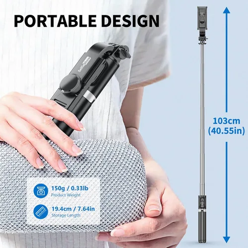 Vista 5 de Trípode para selfie, todo en uno, extensible y portátil, para iPhone, con control remoto inalámbrico, compatible con iPhone 17, 16, 15, 14, 13, 12
