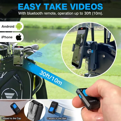 Vista 3 de Dprofy Organizador magnético para teléfono de golf, soporte para teléfono para carrito de golf, graba tu swing de golf con control remoto