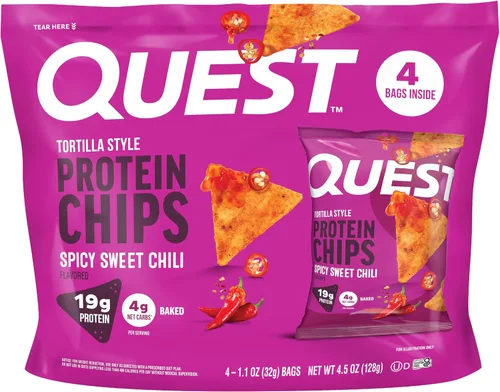 Vista 24 de Quest Nutrition Chips de proteína, barbacoa, 0.78 oz de proteína, 0.11 oz de carbohidratos netos, 130 cals, bolsa de 1.1 onzas, 1 unidad, alto