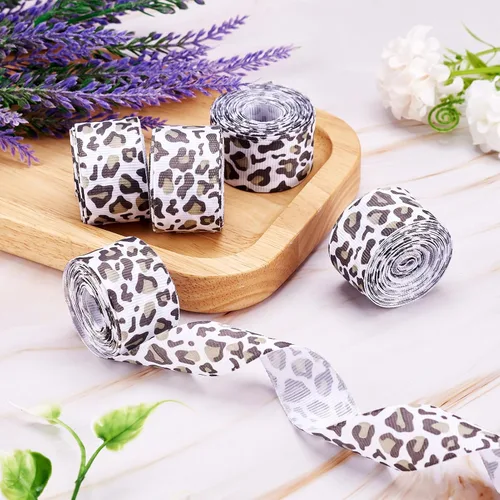 Vista 7 de Pandahall - 5 tarjetas de cinta de grogrén de leopardo de 1 pulgada / 0.984 in de ancho plano con estampado de leopardo salvaje para coser lazos