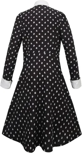 Vista 5 de Wednesday Addams Costume for Adult Women Kids Girls Long Sleeve Peter Pan Collar Black Dress Halloween Night Costume