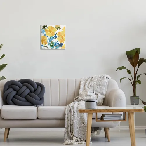 Vista 3 de Stupell Industries Placa de pared de hibisco amarillo y azul por Flora Kouta
