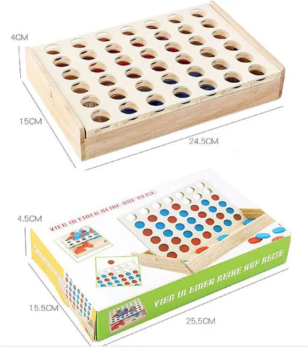 Vista 2 de Juego de mesa de madera 4 en una fila Línea plegable 4 juguetes clásicos de la familia juguete educativo para niños y familia