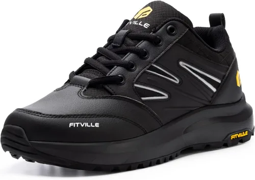 Vista 2 de FitVille Zapatos de senderismo anchos para hombre, repelentes al agua, para exteriores, zapatos de trabajo con soporte de arco, núcleo resistente