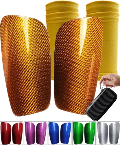 Vista 9 de Espinilleras de fútbol de fibra de carbono, con funda de transporte portátil, súper fuertes, ultraligeras, resistentes a los golpes, permeabilidad