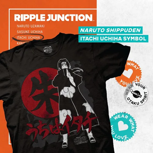 Vista 2 de Ripple Junction Naruto Shippuden Itachi Symbols - Camiseta unisex para adultos, Negro