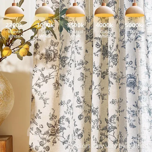 Vista 6 de jinchan Amlie - Cortinas florales de lino de 63 pulgadas de largo para sala de estar, dormitorio, casa de campo, cortinas de decoración de campo