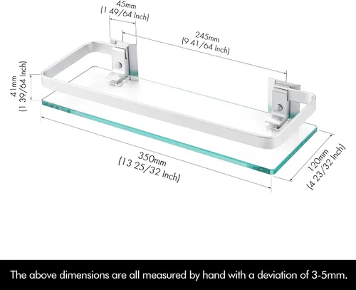 Vista 3 de KES Estantes de vidrio para baño, estantes flotantes de vidrio templado de 14 pulgadas de aluminio extra grueso, paquete de 2 organizadores