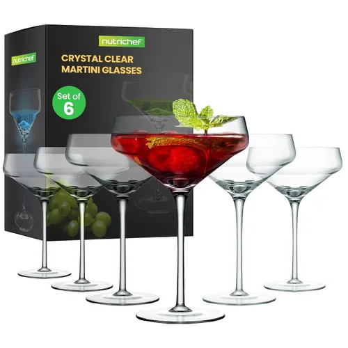 Vista 9 de NutriChef Kitchen Elegant Crystal - 16 vasos de Martini sin plomo, aptos para lavavajillas, 10 onzas, 4.88 pulgadas de diámetro, soplados a mano