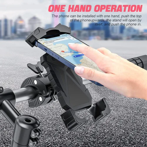 Vista 6 de Soporte para teléfono de bicicleta, apto para manubrios de bicicleta y motocicleta, rotación de 360°, fácil instalación y liberación rápida