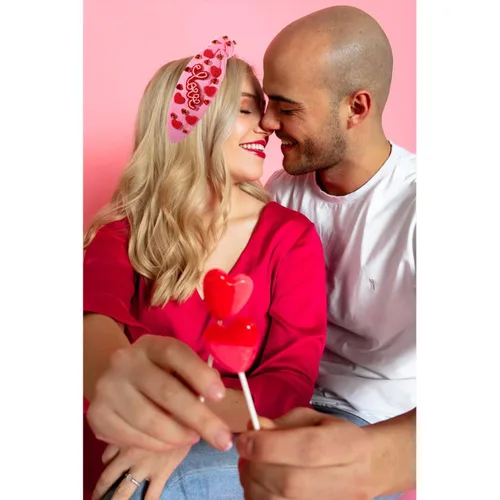 Vista 3 de Diadema de corazón para mujer, diadema anudada para el día de San Valentín, diadema con cuentas de diamantes de imitación, diadema de corazón