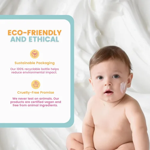 Vista 7 de Loción orgánica para bebés para recién nacidos, crema hidratante natural para rostro y cuerpo, para niños pequeños, piel delicada y seca, loción