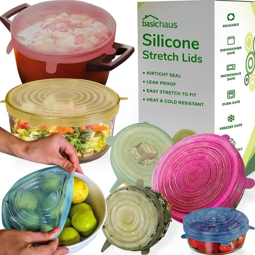 Vista 16 de Tapas elásticas de silicona reutilizables para almacenamiento de alimentos en el refrigerador, fundas elásticas resistentes al calor, tazas, latas