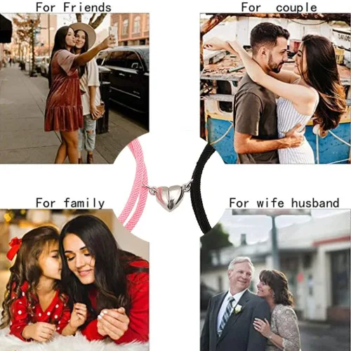 Vista 2 de YUQCUZEU 2 pulseras en forma de corazón para parejas, cuerda de cadena, pulsera de amistad, regalo para novio, novia, mujeres y hombres, Cuerda