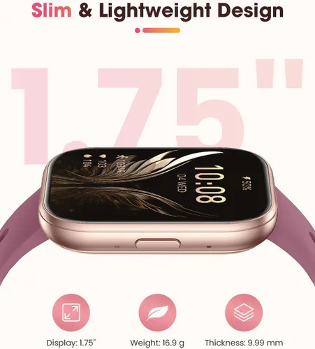 Vista 2 de Reloj inteligente para mujer, llamada Bluetooth de 1.75 pulgadas (respuesta/marcación), rastreador de actividad física con monitor de frecuencia Oro
