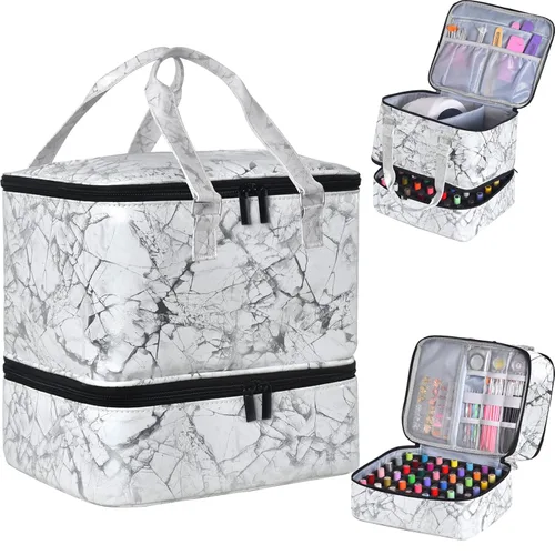 Vista 18 de FCQQYWZ Organizador de esmalte de uñas con 2 fundas desmontables con capacidad para 60 botellas y lámpara de uñas, organizadores de uñas portátiles