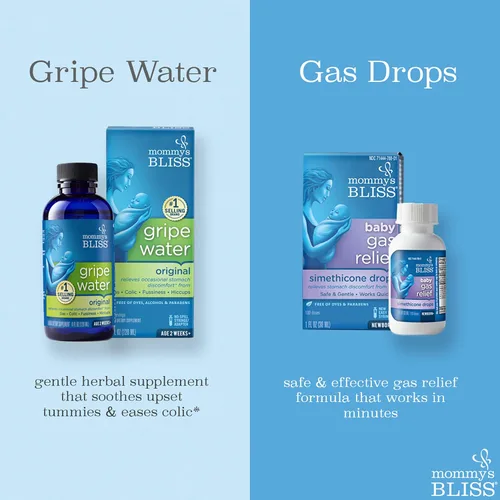 Vista 2 de Mommy's Bliss Gripe Water & Baby - Paquete combinado de gotas de alivio de gases para bebés, alivia gases, cólicos, hipo y irritabilidad, suave