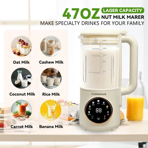 Vista 2 de Máquina de leche de nuez de 47 onzas, leche de soja casera, leche de almendras, leches a base de plantas, leche de avena, coco, alimentos