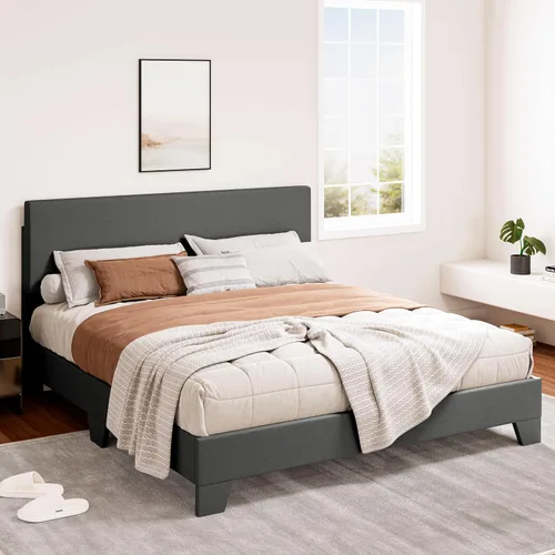 Vista 3 de SHA CERLIN Base de cama de plataforma de tamaño completo con tela de líneas limpias y cabecera ajustable, soporte de listones de madera, no necesita