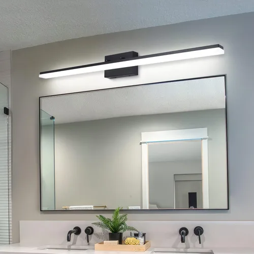 Vista 10 de mirrea Lámpara LED moderna de tocador de 24 pulgadas para iluminación de baño, regulable de 24 W, pintada en negro (blanco cálido, 3000 K)