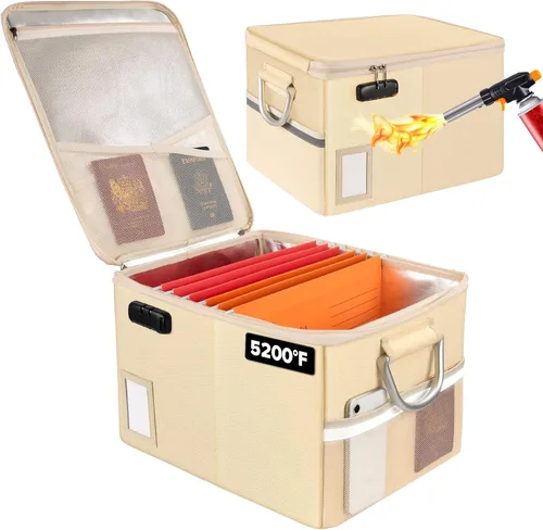 Vista 18 de TOMKID Archivador ignífugo con cerradura, organizador de documentos ignífugo, caja de archivos plegable, archivador con asa para certificaciones
