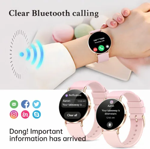 Vista 3 de Relojes inteligentes para mujer, pulseras pequeñas, correa de silicona rosa de 1.614 in, reloj inteligente con llamada Bluetooth, pantalla AMOLED