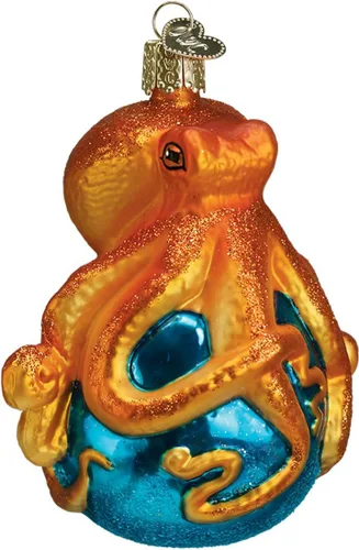Vista 11 de Old World Christmas Adornos: Adornos de cristal soplado de animales marinos y acuáticos para árbol de Navidad, delfín juguetón