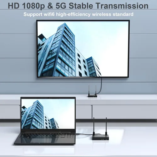 Vista 4 de Transmisor y receptor HDMI inalámbrico 4K: 1640FT/500M Rango, Plug & Play, 1080P Salida HD Extensor inalámbrico HDMI Soporte 2.4/5GHz