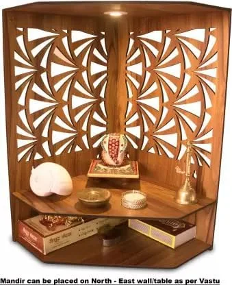 Vista 2 de Mandir para el hogar Templo de madera con luz LED Templo de pared Templo de casa Pooja Ghar Templo Puja Pooja Mandir para el hogar