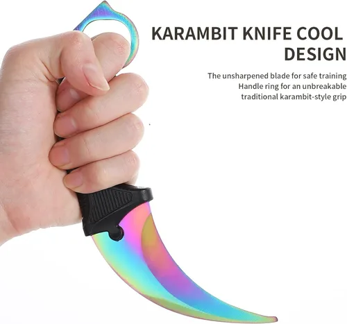 Vista 6 de Karambit - Cuchillo de entrenamiento de karambit sin ofensivo, de acero inoxidable, sin vanguardia, cuchillo de entrenamiento de práctica con funda