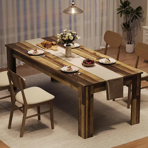 Vista 11 de CABIHOME Mesa de comedor rectangular de 63 pulgadas para 4-6, mesa de cocina grande de granja, marco resistente, 4 patas triangulares estables, mesa