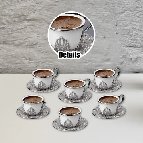 Vista 7 de Juego de 6 tazas de café Lujosas tazas de porcelana hechas a mano de 18 piezas con platillos de metal y portavasos extraíbles Juego de tazas