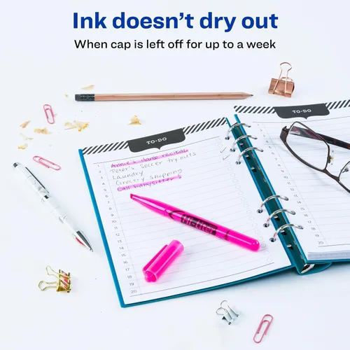 Vista 5 de Avery Resaltadores estilo bolígrafo Hi-Liter, tinta segura para manchas, punta de cincel, 12 resaltadores rosa fluorescente (23592)