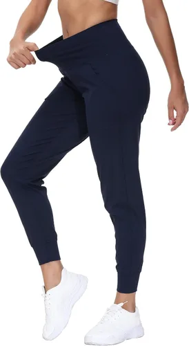 Vista 4 de Pantalones deportivos para mujer con bolsillos de cintura alta pantalones de trabajo de yoga pantalones cónicos ligeros con cintura elástica
