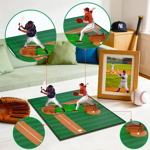 Vista 8 de GREETING ART Tarjeta desplegable de béisbol, tarjetas de cumpleaños de béisbol, tarjeta del día del padre, tarjetas de felicitación deportivas