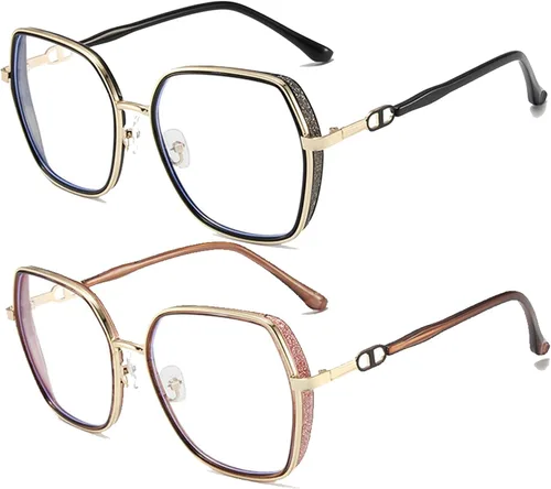 Vista 13 de Gafas grandes con bloqueo de luz azul para mujeres y hombres, elegantes lentes de metal Retr Anti-UV Antifatiga Anti-Blue Eye Glasses