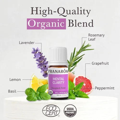 Vista 3 de Pranarom - Aceite esencial de claridad mental y enfoque, aceite esencial puro para difusores, aceite aromático revitalizante, lavanda, limón, menta