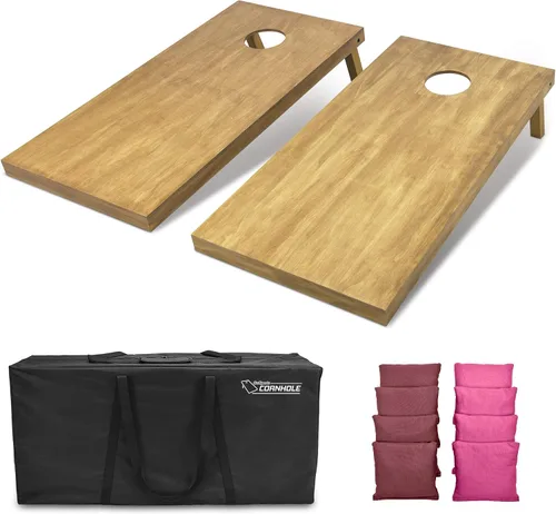 Vista 68 de GoSports 4 ft x 2 ft Regulation Size Wooden Cornhole Boards Set with Light Brown Finish - Includes Carrying Case and Bean Bags Negro- gris