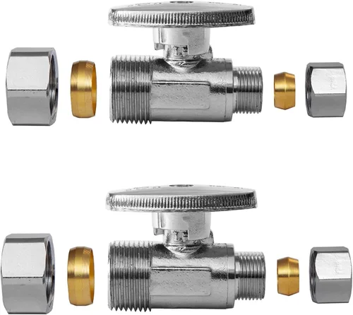Vista 14 de EFIELD Válvula de parada angular de 1/2" nominal (5/8" OD) Compresión x 3/8" OD, 1/4-Turn, Certificado UPC, (VALVE116)