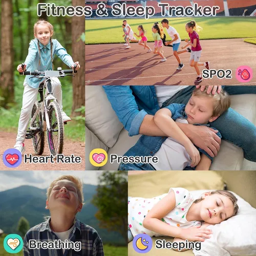Vista 4 de Reloj inteligente para niños de 1.85" con rastreador de fitness y sueño, reloj inteligente para niños resistente al agua IP68, regalos para niños