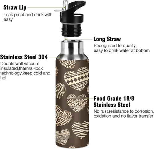 Vista 3 de Stainless Steel Water Bottle 20 Oz, BPA-Free Sport Water Bottle for Gym Outdoor Travel School, Prints Leopard Spots
